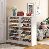 8 Tier Tall Shoe Rack, Wooden Shoe Storage Cabinet, Entryway Organizer - White