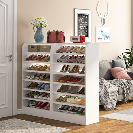 8 Tier Tall Shoe Rack, Wooden Shoe Storage Cabinet, Entryway Organizer - White HouseOfZazla