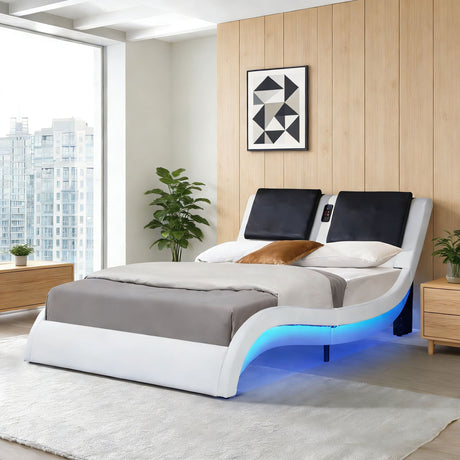 Platform Bed Frame With LED Lighting, Bluetooth Music, Vibration Massage HouseOfZazla