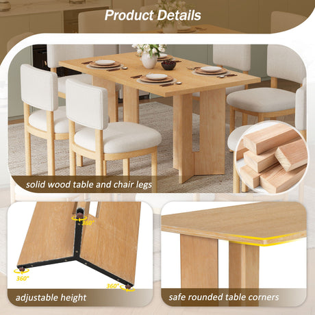 Dining Table Set With 6 Upholstered Chairs, Rectangular Table With Cutout Legs HouseOfZazla