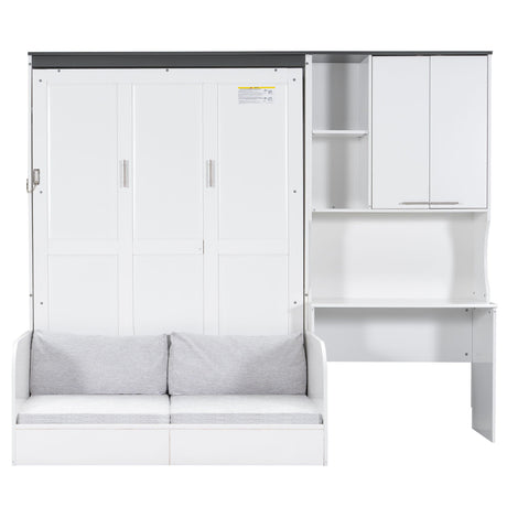 Multi Functional Murphy Bed With Sofa, Desk, And Storage Cabinet In, Full Size - White HouseOfZazla