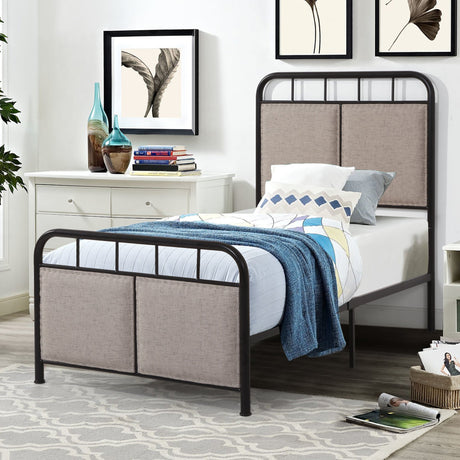 Twin Size Linen Upholstered Platform Metal Bed Frame with Fabric Headboard and Footboard HouseOfZazla
