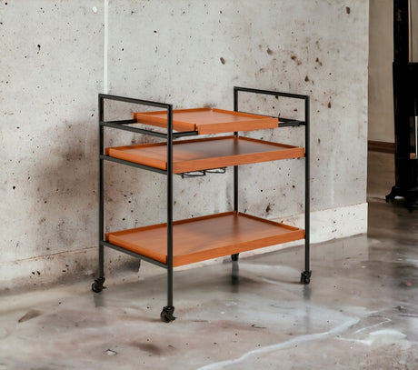 Oaken Honey Oak & Black Finish Serving Cart HouseOfZazla
