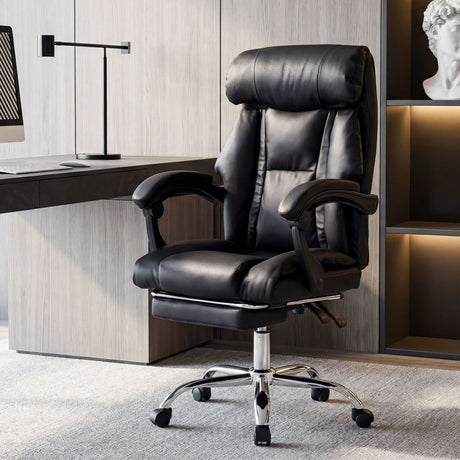 Executive Office Chair With Foot Rest, Adjustable Height - Black HouseOfZazla