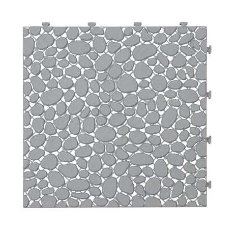 Interlocking Deck Tiles Plastic Waterproof Outdoor All Weather Anti-Slip Bathroom Shower Balcony Porch Strong Weight Capacity Upto 440 Lbs, Pebble Stone Pattern HouseOfZazla