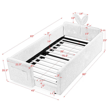 Cute Rabbit Ear Upholstered Platform Bed Frame With Safety Rail HouseOfZazla