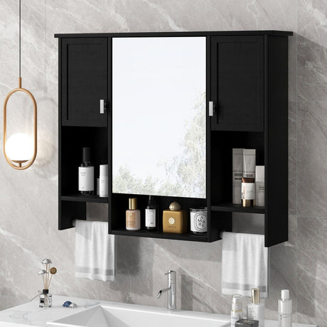 Wall Mounted Bathroom Storage Cabinet With Mirror, Medicine Cabinet With Towel Bar HouseOfZazla