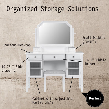 Elegant Makeup Vanity Desk With Adjustable Mirror And Storage And Construction - White HouseOfZazla
