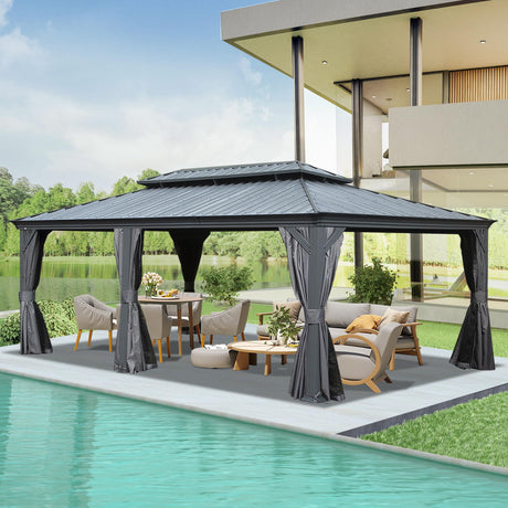 14' x 22' Hardtop Gazebo with Dual-Layer Galvanized Steel Roof HouseOfZazla