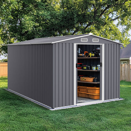 Outdoor Storage Shed Large Metal Tool Sheds, Heavy Duty Storage House With Sliding Doors HouseOfZazla