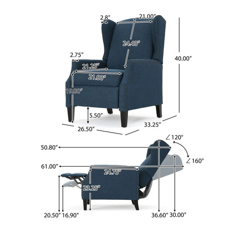 Westeros Wing Back Fabric Upholstered Recliner HouseOfZazla