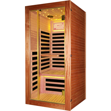 Single Person Sauna Room With LED Lighting, Epoxy Heating Plates, And Compact Design - American White Oak HouseOfZazla