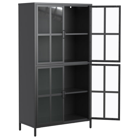Premium Metal Storage Cabinet With Tempered Glass Doors, Adjustable Shelves, And Anti Tipping Device - Black HouseOfZazla