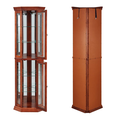 Corner Curio Cabinet With Lights, Adjustable Tempered Glass Shelves, Mirrored Back, Display Cabinet (E26 Light Bulb Not Included) HouseOfZazla
