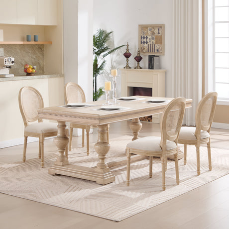French Country Dining Chairs Set of 2 Upholstered with Rattan Back HouseOfZazla