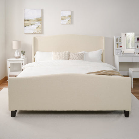 King Size Bed Frame with Upholstered Teddy Velvet Headboard HouseOfZazla