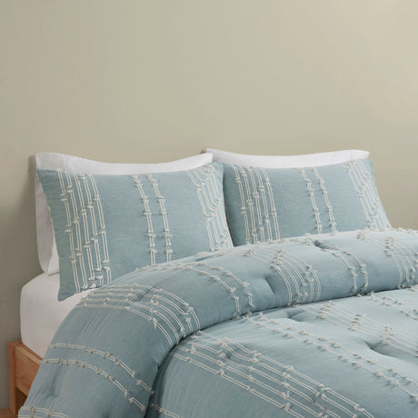3 Piece Cotton Jacquard Comforter Set Aqua Full/Queen HouseOfZazla