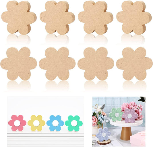 8Pcs Wooden Flower Cutouts Unfinished Table Wooden Signs Flower Shaped Craft Tags - WoodArtSupply