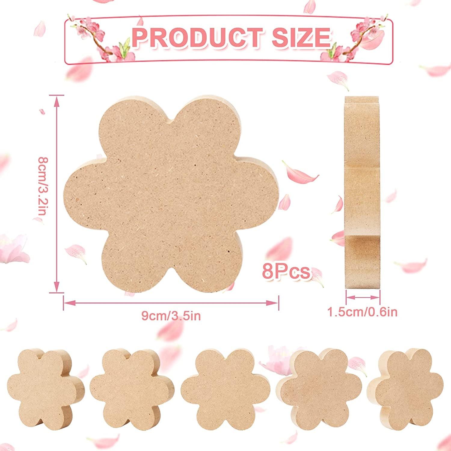 8Pcs Wooden Flower Cutouts Unfinished Table Wooden Signs Flower Shaped Craft Tags WoodArtSupply