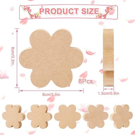 8Pcs Wooden Flower Cutouts Unfinished Table Wooden Signs Flower Shaped Craft Tags WoodArtSupply