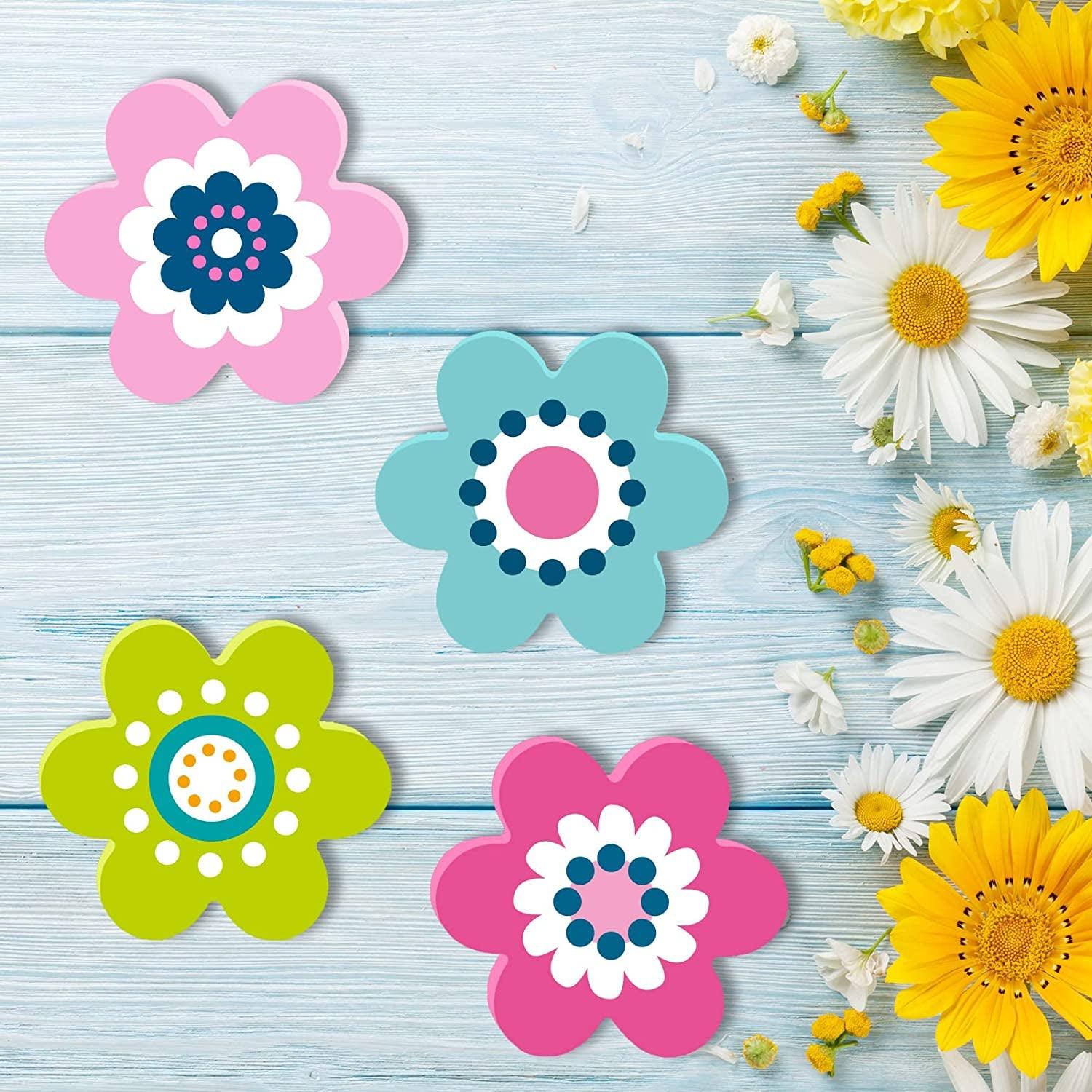 8Pcs Wooden Flower Cutouts Unfinished Table Wooden Signs Flower Shaped Craft Tags WoodArtSupply