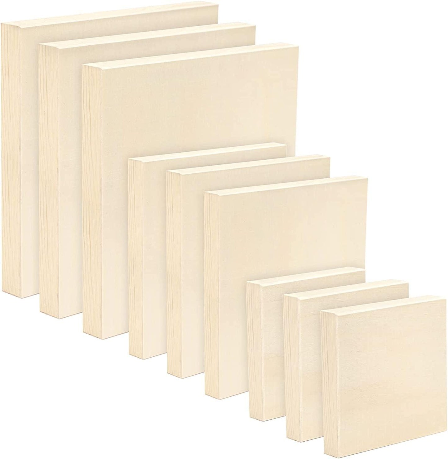 9 Pack 3 Sizes Wood Canvas Board, Unfinished Wood Cradled Painting Panel Boards Art, 4’’, 6’’, 8’’ - WoodArtSupply