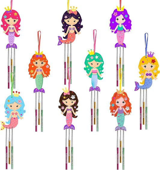 9 Pack Mermaid Wind Chime Craft for Kids Make Your Own Wind Chime Wooden Arts and Crafts - WoodArtSupply