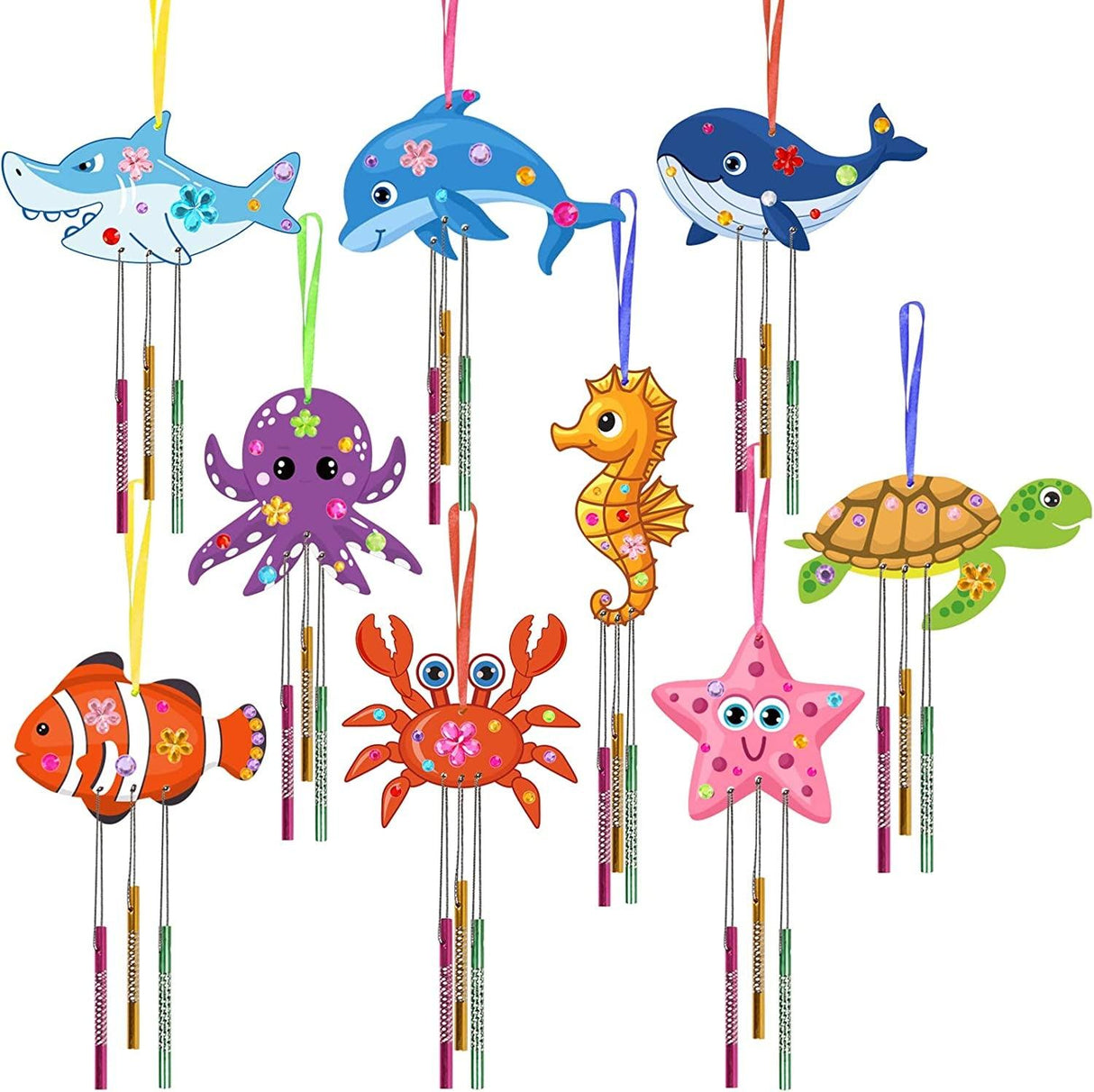 Create Your Own Ocean Animals Wind Chime Kit for Kids – 9 Pack DIY Wooden Craft WoodArtSupply