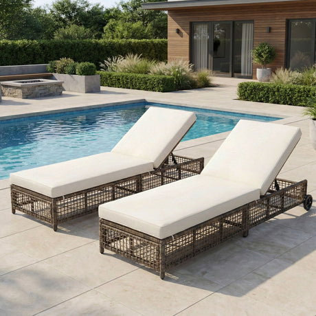 Outdoor Lounge Chair With 5 Position Backrest With Cushion And Wheels HouseOfZazla