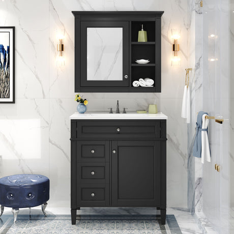 Bathroom Vanity With Medicine Cabinet, Royal Mirror Cabinet, Modern Bathroom Storage Cabinet With 2 Soft Closing Doors And 4 Drawers HouseOfZazla