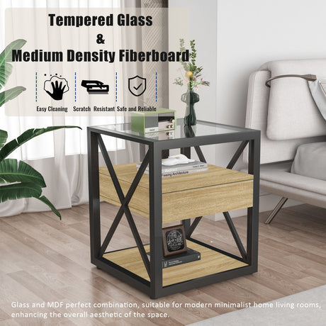 Set of 2 Modern End Tables with Drawer - Nightstands for Bedroom & Living Room HouseOfZazla