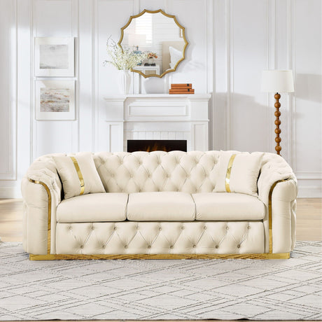 Button Tufted Couch With 2 Pillows, 3 Seater Luxury Chesterfield Sofa HouseOfZazla