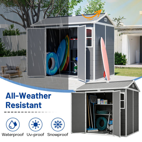 Plastic Utility Shed 8x6 ft with Floor – Lockable Storage Shed HouseOfZazla