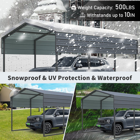 10 X 15 Ft Carport, Outdoor Carport, Heavy Duty Carport Canopy With Galvanized Steel Roof And Frame, Metal Carport Large Garage For Driveway Car, Truck - Charcoal HouseOfZazla