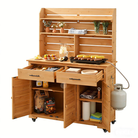 TOPMAX 65''H Large Garden Potting Bench with Lockable Wheels and Storage Cabinet HouseOfZazla