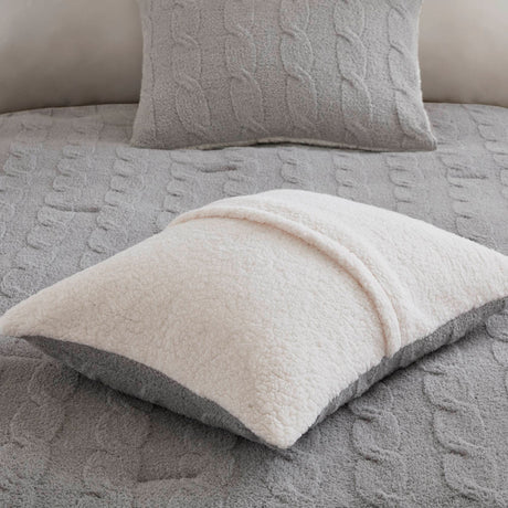 3 Pieces Full/Queen Cable Knit Chenille Comforter Set Gray HouseOfZazla