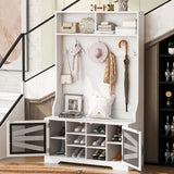 Entryway Bench With Coat Rack, 3 In 1 Design And Adjustable Shelves