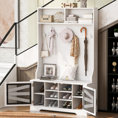Entryway Bench With Coat Rack, 3 In 1 Design And Adjustable Shelves HouseOfZazla