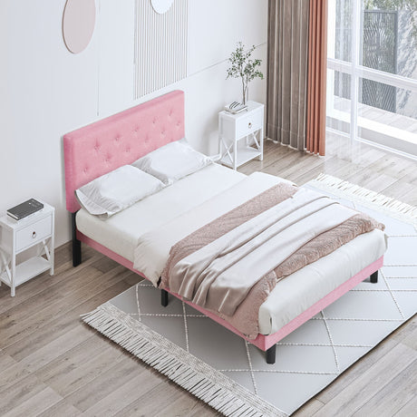 Modern Upholstered Platform Bed Frame With Button Tufted Fabric Headboard HouseOfZazla