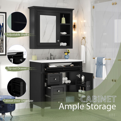 Bathroom Vanity With Medicine Cabinet, Royal Mirror Cabinet, Modern Bathroom Storage Cabinet With 2 Soft Closing Doors And 4 Drawers HouseOfZazla
