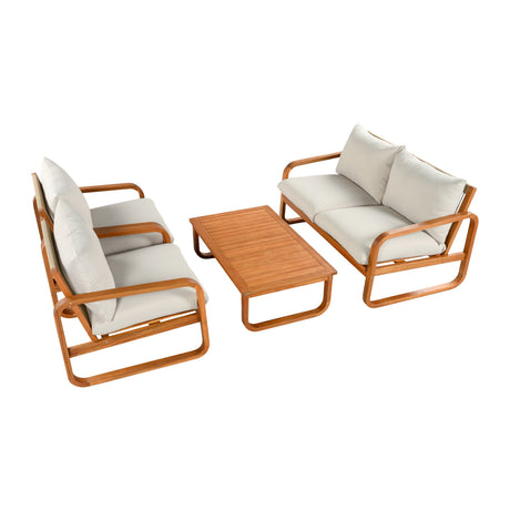 4-Piece Acacia Wood Outdoor Patio Furniture Set with Thick Cushions HouseOfZazla