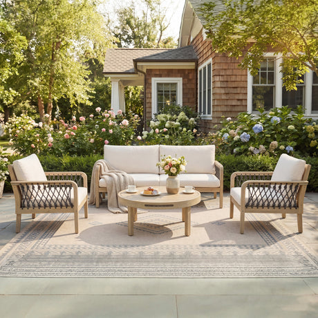 4-Piece Acacia Wood Outdoor Patio Furniture Set HouseOfZazla