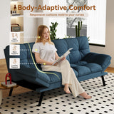 Vipbear Convertible Futon Sofa Bed, Blue Linen Futon Couch with Adjustable Backrest & Armrests, Folding Small Recliner Sleeper Sofa Bed for Living Room, Apartment, Office Vipbear