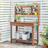 Topeakmart Potting Bench Germination Table - Wood Garden Work Bench Flatform w/Display Rack/Practical Storage Prganizer for Backyard, Patio and Balcony, Brown Topeakmart