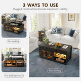 Lvifur 48" W Farmhouse Lift Top Coffee Table with LED Lights & Charging Station, Living Room Center Table with 2 Hidden Storage Compartments, Lifting Tabletop and Adjustable Shelf (Dark Rustic Oak) Lvifur