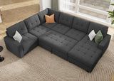 HONBAY Sectional Sleeper Sofa Pull Out Bed with Storage Chaise, Sleeper Sectional Sofa Couch, Sectional Sleeper Bed for Living Room, Dark Grey HONBAY