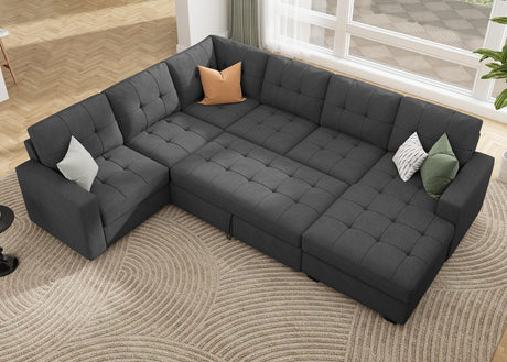 HONBAY Sectional Sleeper Sofa Pull Out Bed with Storage Chaise, Sleeper Sectional Sofa Couch, Sectional Sleeper Bed for Living Room, Dark Grey HONBAY