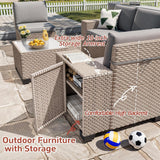 Aukreolis 6 Pieces Patio Furniture Set, Outdoor Sectional Wicker Sofa with Thickened Cushions and Coffee Table, High Back Rattan Patio Conversation Sets for Garden Backyard, Grey Aukreolis
