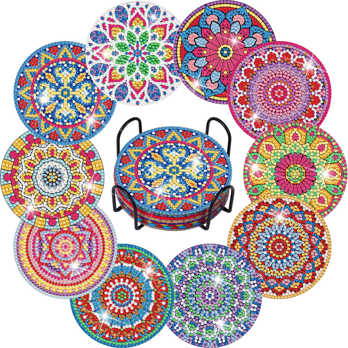 Billbotk Diamond Painting Coasters Kits, 10 Pieces Mandala Diamond Art Coasters with Holder, Arts and Crafts for Adults Billbotk