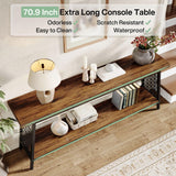 Tribesigns 70.9" Extra Long Console Table, 2-Tier Sofa Table with Storage, Industrial Entryway Table Behind Couch, Narrow Hallway Table Entrance Table for Living Room, Rustic Brown Tribesigns